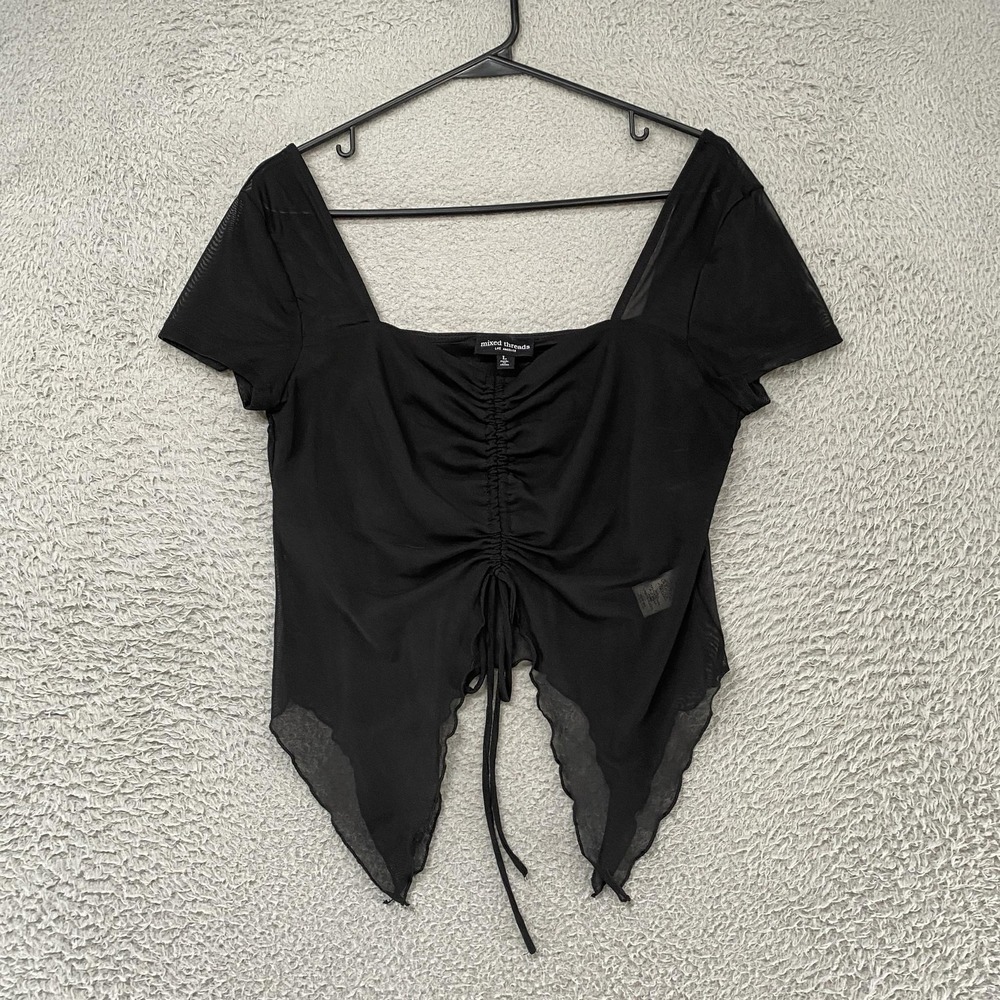 Mixed Threads Crop Top Size Large Witchy Sheer Mesh Whimsigoth Fairy Grunge Y2K